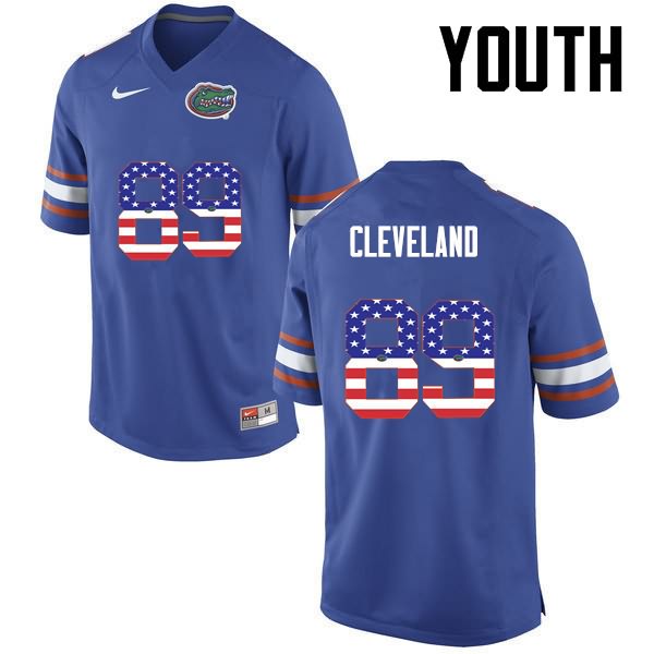 Youth NCAA Florida Gators Tyrie Cleveland #89 Stitched Authentic USA Flag Fashion Nike Blue College Football Jersey NPH7865EO